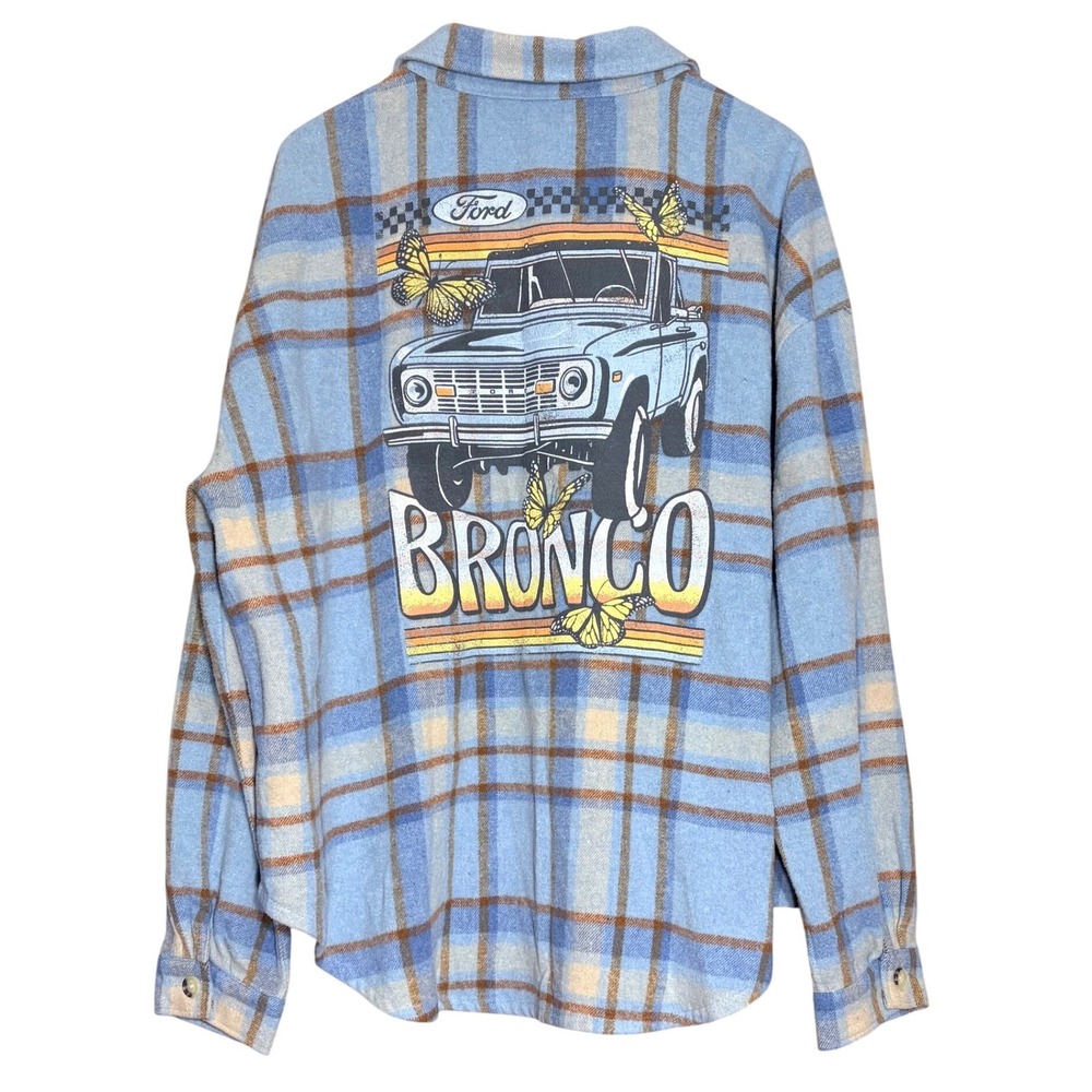 Ford Bronco Plaid Flannel Shacket Shirt Graphic Bronco 2X Barn Western Country